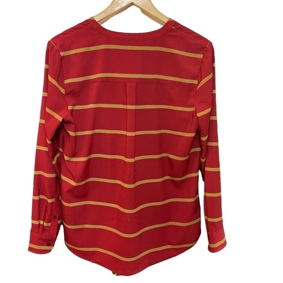 Talbots Long Sleeve Red Gold Stripe Shirt 3/4 Button Down Women's Size Medium P - Picture 2 of 5